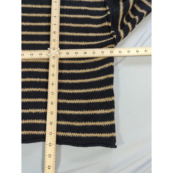 Promesa Striped Sweater S Black Tan Knit Crewneck Acrylic Nylon Pullover - Picture 6 of 11